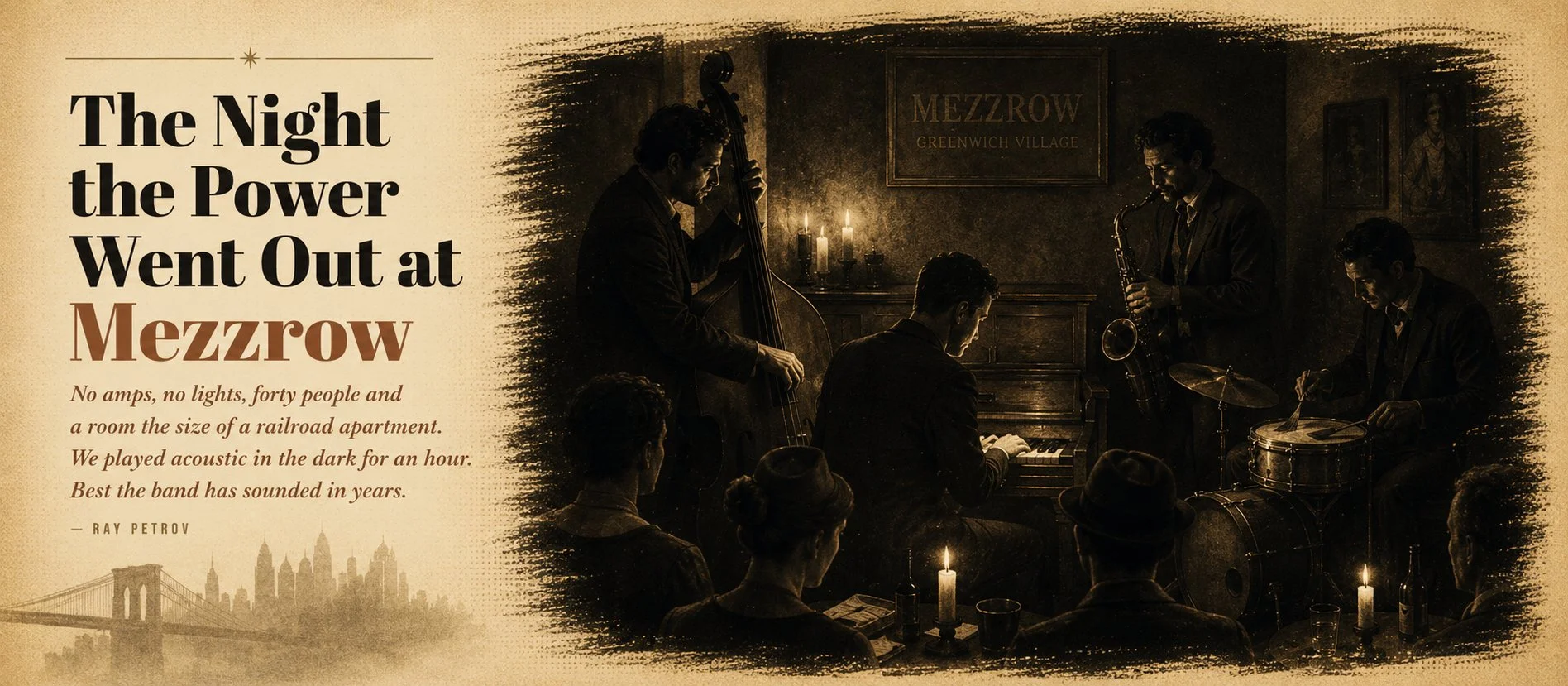 The intimate interior of Mezzrow jazz club on West 10th Street, candles and low light